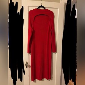 Red Ribbed Cutout dress